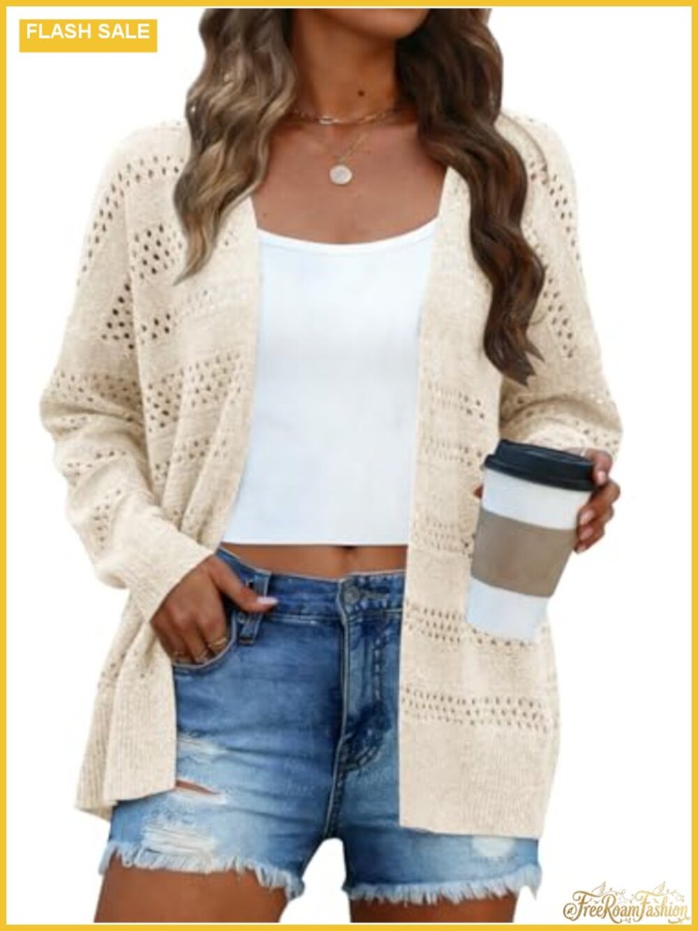 Crochet Cardigan Sweater Lightweight Long Sleeve Open Front Kimono